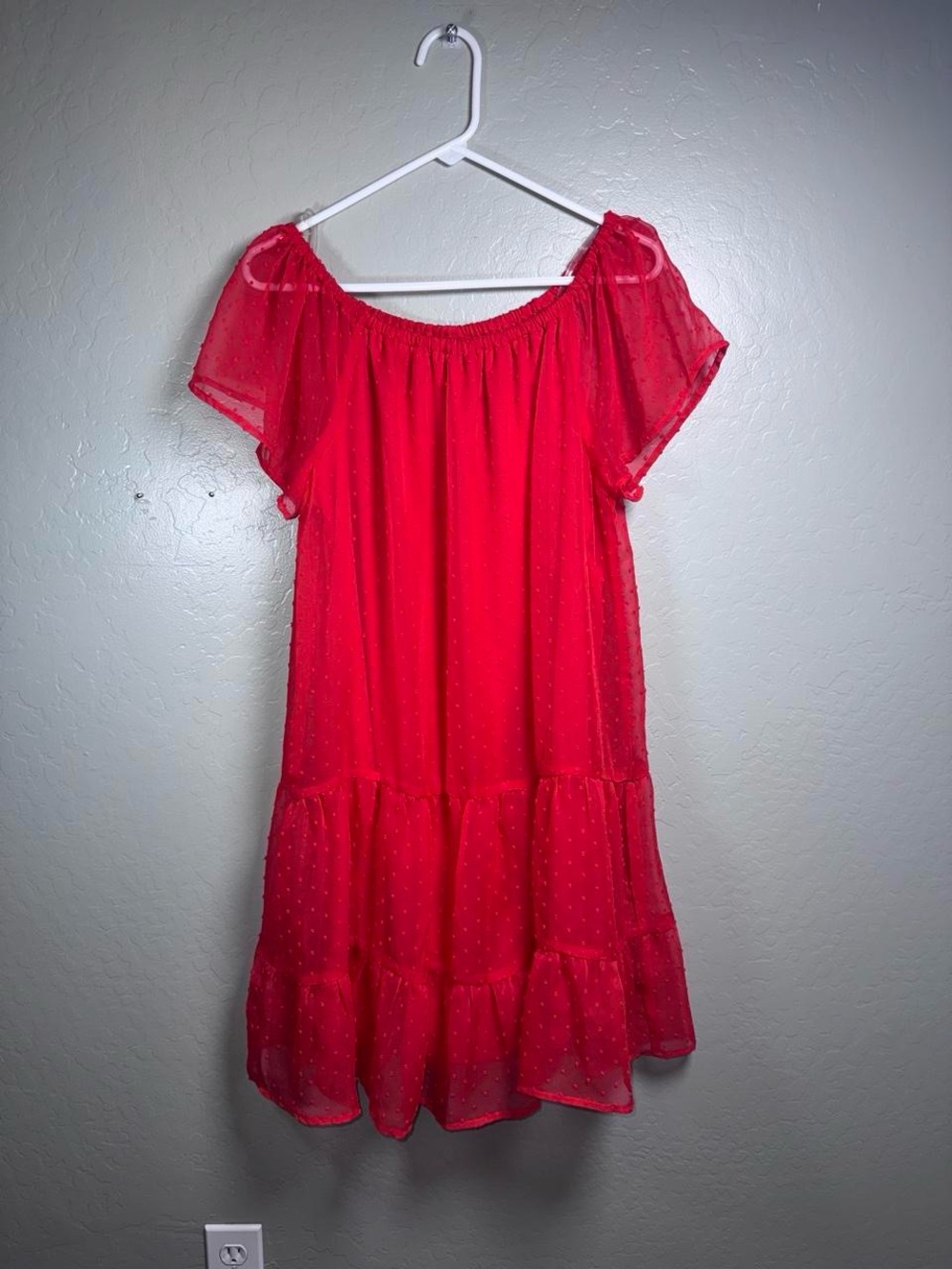 Wrapper Red Swiss Dot Tiered Mini Dress Size Large